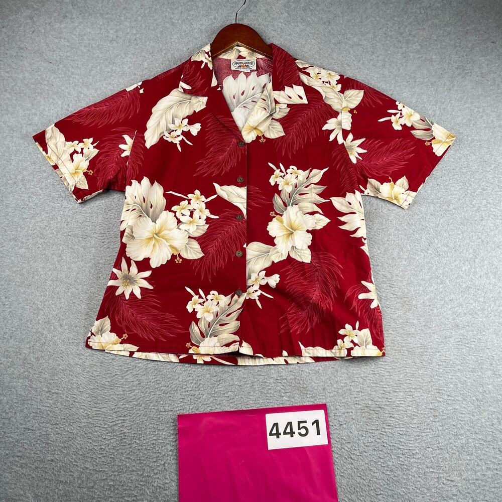 Pacific Legend Hawaiian Print Shirt Womens Medium Red Beach Casual USA